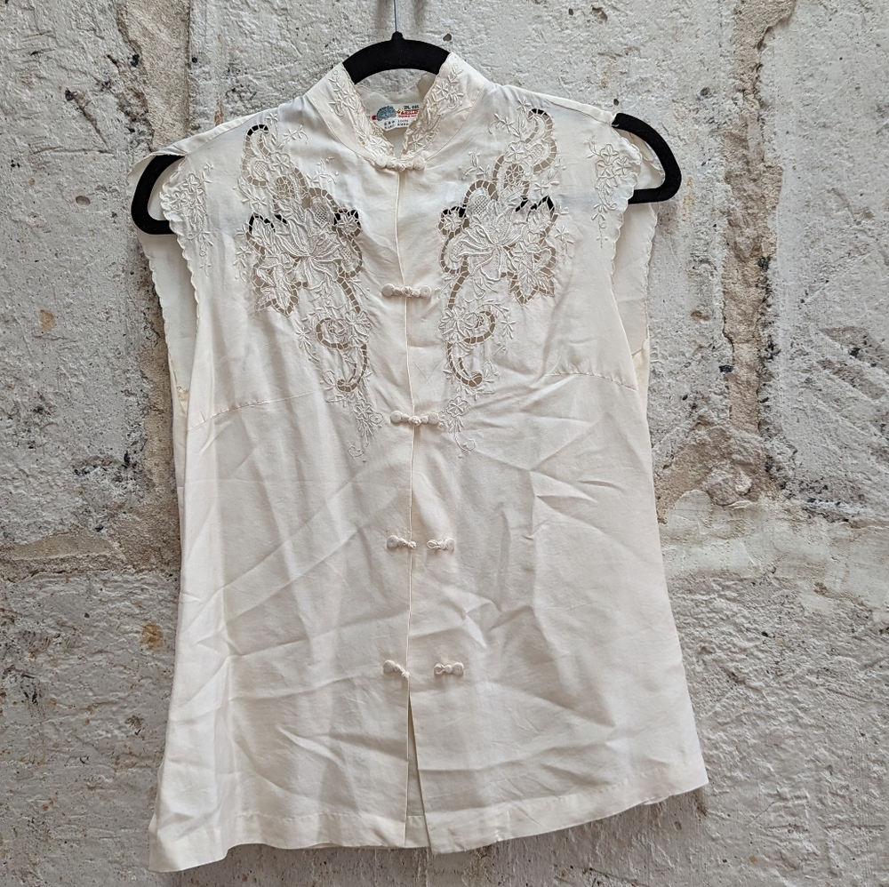 Vintage Hand Embroidered Silk Top